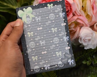Handmade Pastel Goth Lined Notepad | 4.25in x5.5in | 50 Sheets Tear-Away | Halloween Stationery