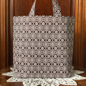 Fabric Gift Bag with Handles, Small Tote for Book Club, Sewing, Knitting or Crafts: Gender-Neutral Brown and White Design