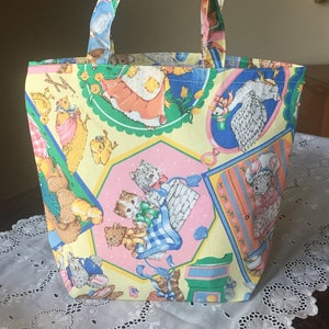 Handmade, Fabric, Nursery Rhyme Baby Gift Bag/Tote/Small Diaper Bag: Children's Stories/Mother Goose, Little Bo Peep, Three Little Kittens