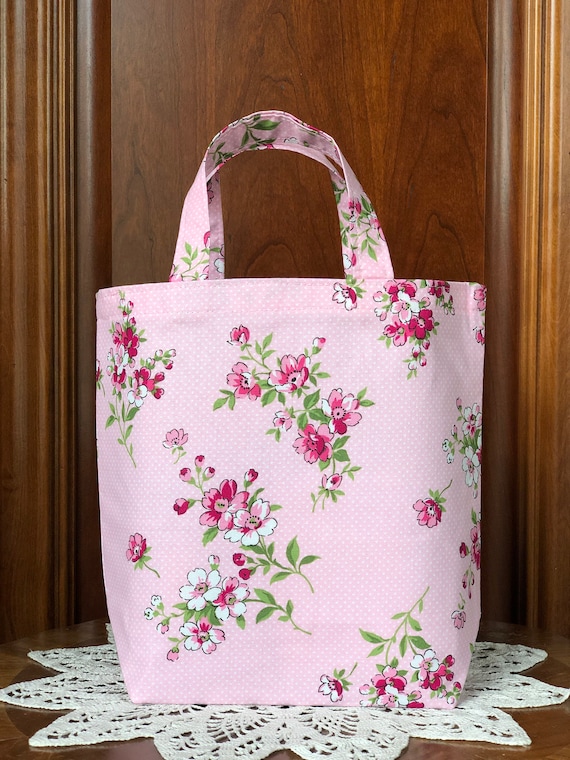 Bolsas de regalo de tela, bolsos pequeños hechos a mano, carteras o totes,  clubes de lectura y bolsas para proyectos artesanales: pequeñas flores  brillantes sobre fondo de lunares -  México