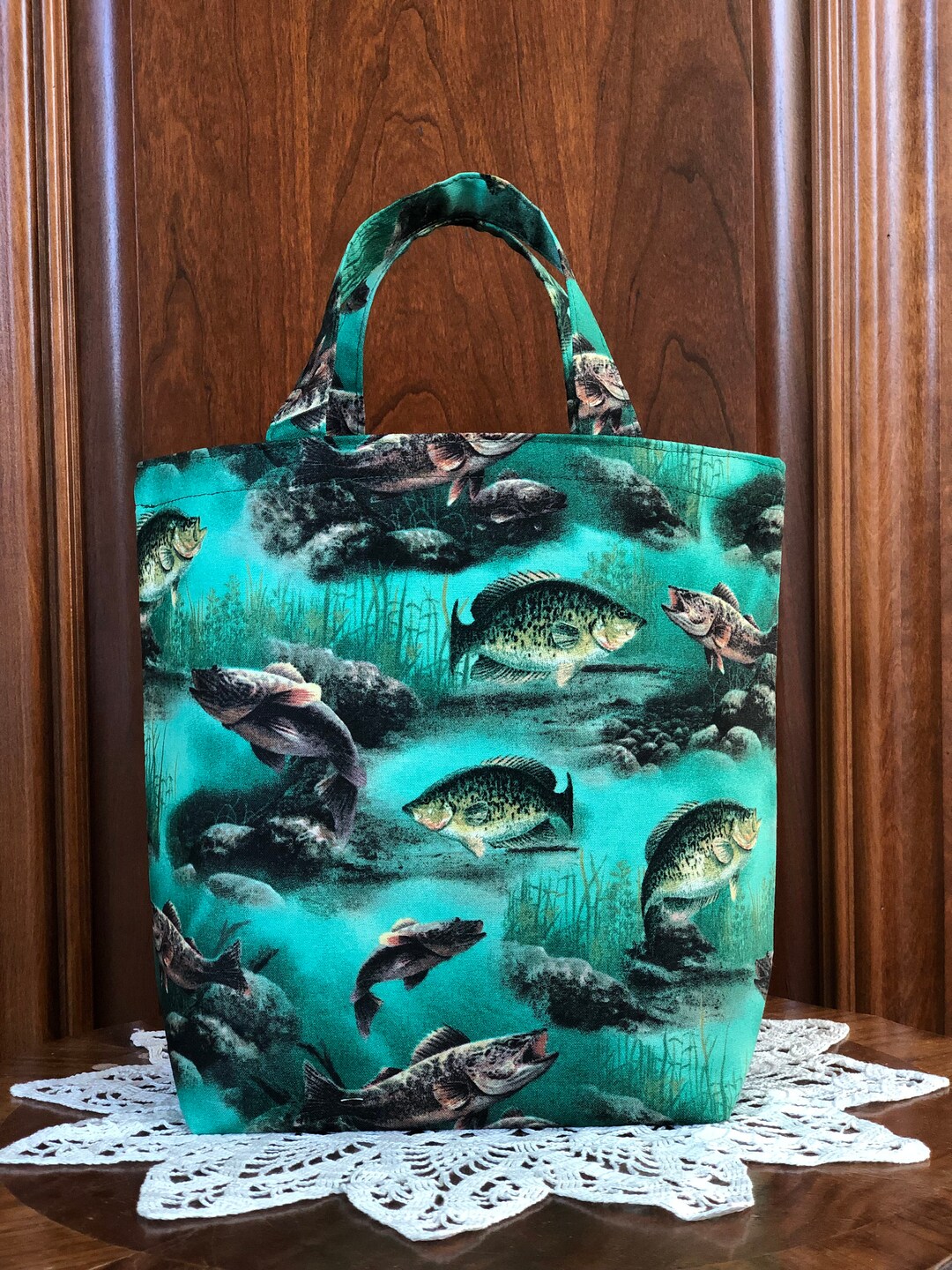 Small Tote Bag for a Man, Fabric Gift Bag for a Fisherman or Fishing