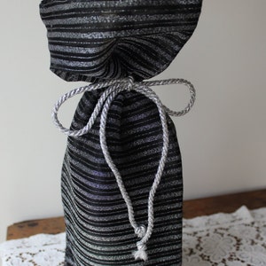 Winebag, Housewarming, Host or Hostess Gift: Sheer Black and Silver Striped