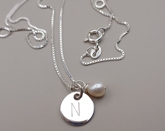 Personalised necklace, initial necklace, disc necklace, pearl necklace, gift for her, birthday gift, customised name necklace, gift for mum