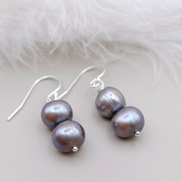 Silver Grey Pearl Earrings - Freshwater Pearls - Pearl Drop Earrings - Gifts For Her - Bridal Earrings - Bridal Jewellery - Silver Earrings