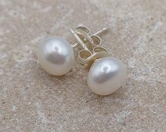 Genuine Pearl Stud Earrings, Ivory White Pearl Studs, Pearl Sterling Silver Stud Earrings, Gift For Her, Wedding Jewellery, Bridal Earrings