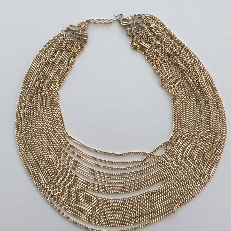 1970s multi strand gold tone chain necklace. Twenty chains Etsy