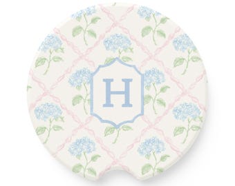 Posavasos de coche de esteatita con monograma floral, regalo personalizable
