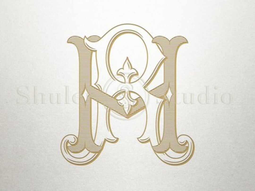 Interlocking Wedding Monogram - HR RH - Wedding Monogram - Vintage - Etsy