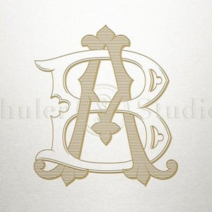 May include: A monogram design featuring the letters "A" and "B" intertwined in a decorative, stylized font. The letters are gold and have a hatched pattern.