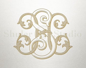 Vintage Wedding Monogram - HS SH - Wedding Monogram - Digital