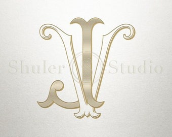 Digital Antique Monogram - JV VJ - Antique Monogram - Interlocking