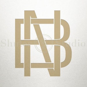 Könnte beinhalten: Ineinandergreifende Monogramm-Initialen "N" und "B" in Gold. Die Buchstaben sind mit einem geometrischen Design gestaltet.