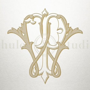 May include: A gold monogram with the letters "W" and "J" intertwined in a decorative, ornate design. The letters are surrounded by stylized floral elements.