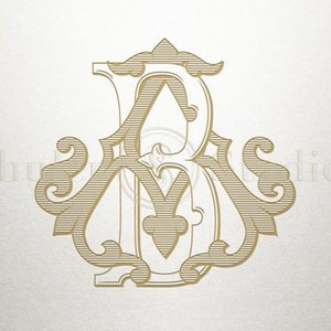 May include: A monogram design featuring the letters A and B intertwined in a decorative, ornate style. The letters are in a gold color and have a striped pattern.