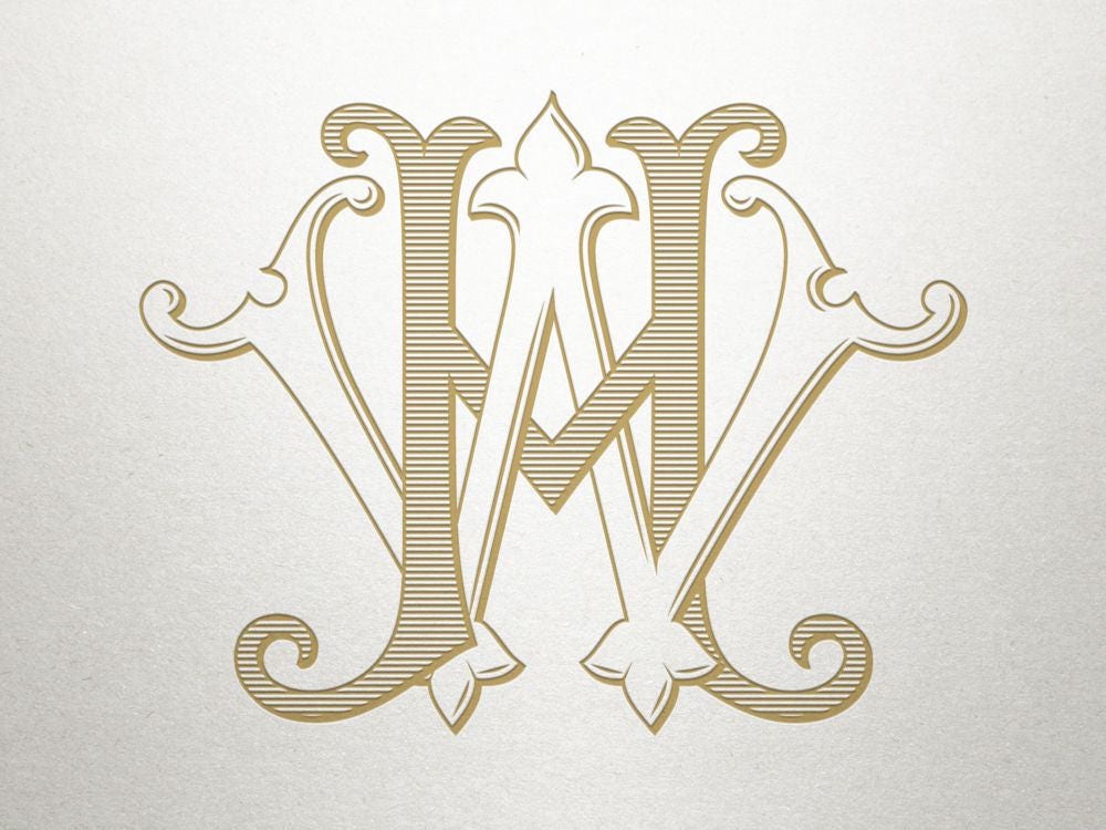 Interlocking Wedding Monogram HW WH Monogram Interlocking | Etsy