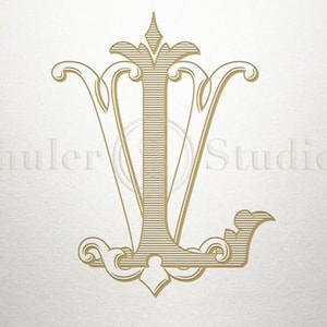 L&V Initial logo. Ornament ampersand monogram golden logo Stock