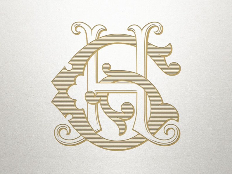 Digital Wedding Monogram GH HG Wedding Monogram Vintage image 0.