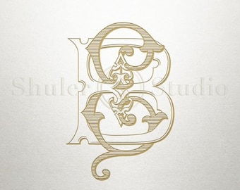 Vintage Digital Monogram - BE EB Monogram - Digital Monogram - Custom