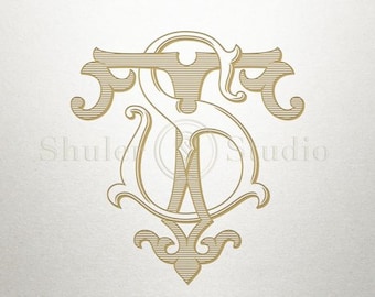 Custom Vintage Initials - ST TS - Vintage Initials - Digital