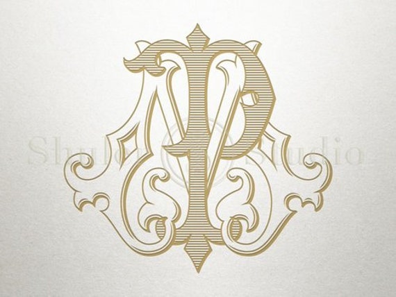 Illustration Of MP Or PM Monogram Classic Style, Initial Wedding