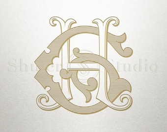 Digital Wedding Monogram - GH HG - Wedding Monogram - Vintage