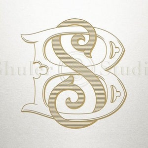 May include: A gold monogram with the letters "S" and "B" intertwined in a decorative, stylized font.