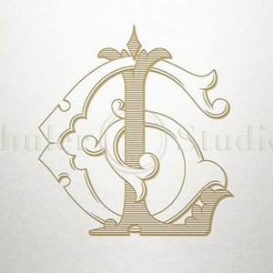 Puede incluir: Un monograma dorado con las letras "G" y "L" entrelazadas en un diseño decorativo y ornamentado.