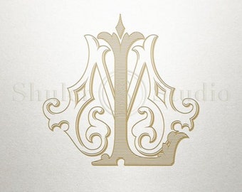 Antique Ornamental Monogram - LM ML - Ornamental Monogram - Digital