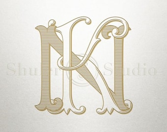 Digital Wedding Monogram - KN NK - Wedding Monogram - Interlocking