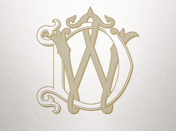 Vintage Wedding Monogram DW WD Wedding Monogram Digital | Etsy