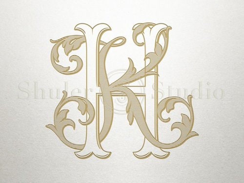 Digital Antique Monogram - HK KH - Antique Monogram
