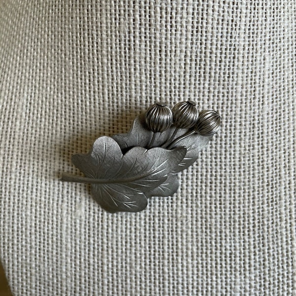 Vintage mid century silver  berry  and leaf brooch