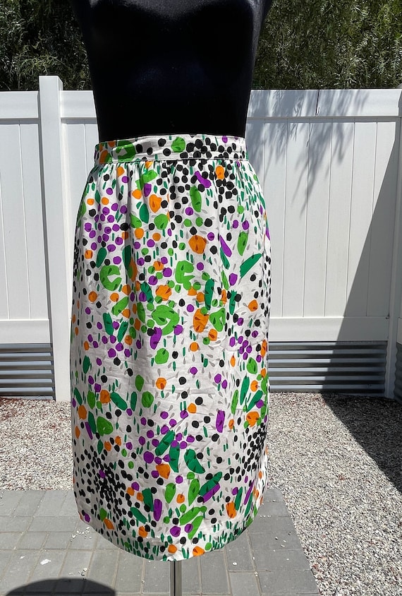 Vintage Silk Printed Patterned Dirndl Skirt The d… - image 1