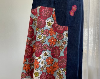 Vintage Anthropologie Mixed Media Denim Aline Skirt