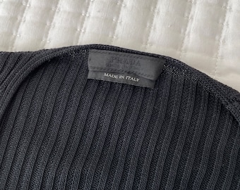 Vintage Y2K Prada Black Ribbed V- neck Silk Sweater