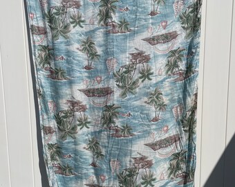 Vintage 1980’s Hawaiian Luau Surfer PalmTree Beach Fabric Yardage approx. 3.5 yards