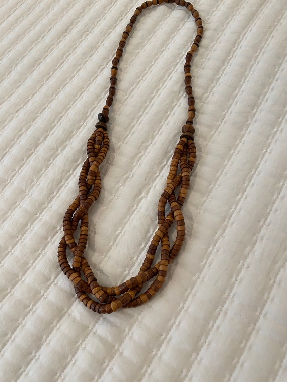 Vintage 1980’s Braided Wood bead Necklace