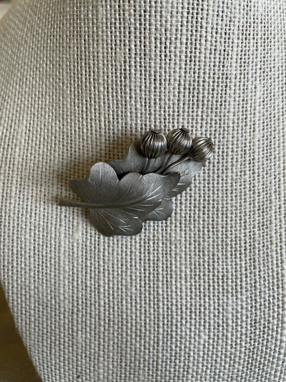 Vintage mid century silver  berry  and leaf brooch