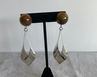 Vintage 1980’s Sterling Silver and Brass Statement Dangle Earrings