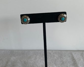 Vintage Turquoise and Sterling Silver Concho Southwestern Style Post Earrings