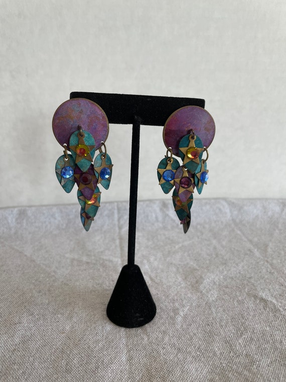 Vintage 90s Celestial Star Cascade Dangle Earrings