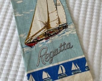 Vintage lino toalla de té regata velero faro