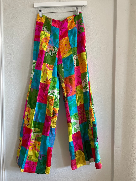 Vintage Calypso Raw Silk Patchwork Pants 1970s - image 3