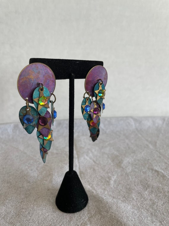 Vintage 90s Celestial Star Cascade Dangle Earrings - image 2