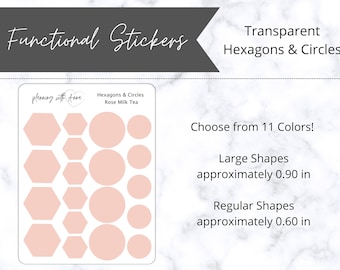 HEXAGONS & CIRCLES Transparent Functional Stickers | Neutrals and Pastels | Minimal Planning, Hobonichi Cousin, Bullet Journal