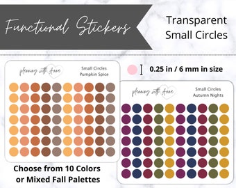 SMALL CIRCLES Transparent | Functional Dot Planner Stickers | Fall & Autumn Colors | Minimal Planning, Hobonichi Cousin, Bullet Journal