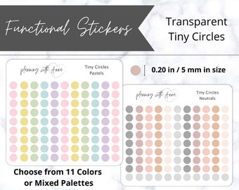 TINY CIRCLES Transparent Stickers | Functional Dot Planner Sticker | Neutrals & Pastels | Minimal Planning, Hobonichi Cousin, Bullet Journal