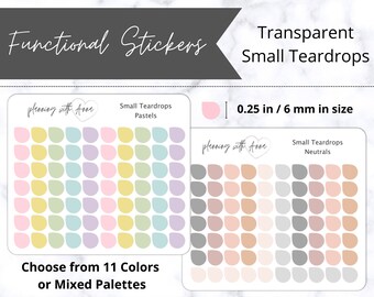 SMALL TEARDROPS Transparent Stickers | Functional Planner Sticker | Neutrals & Pastels | Minimal Planning, Hobonichi Cousin, Bullet Journal