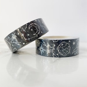 Outer Space HOLO FOILED Washi Tape 15mm x 10meters | Masking Tape, Decorative Tape | Galaxy Washi, Planets, Stars, Moons, Constellation