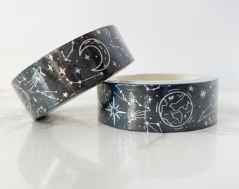 Outer Space HOLO FOILED Washi Tape 15mm x 10meters | Masking Tape, Decorative Tape | Galaxy Washi, Planets, Stars, Moons, Constellation